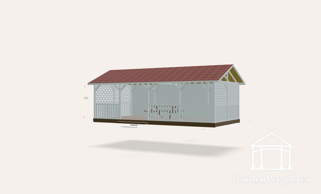 Prieel 4x8m met rood shingles zadeldak