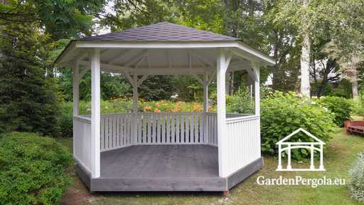 Zeskantig houten prieel — gezellig tuinprieel met vloer en overdekt dak - garden gazebo pergola