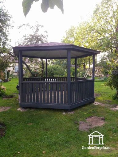 Zeskantig Houten Tuinpaviljoen — Gezellig Tuinpaviljoen met Vloer en Overdekt Dak