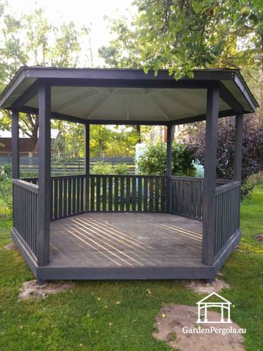 Zeskantig Houten Tuinpaviljoen — Gezellig Tuinpaviljoen met Vloer en Overdekt Dak