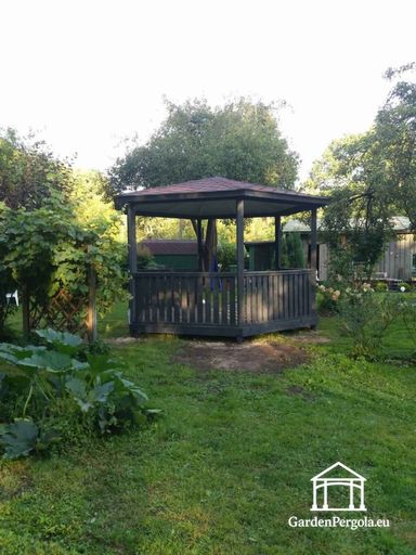 Zeskantig Houten Tuinpaviljoen — Gezellig Tuinpaviljoen met Vloer en Overdekt Dak