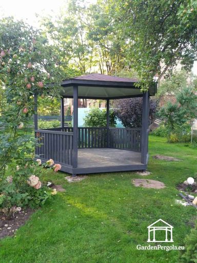 Zeskantig Houten Tuinpaviljoen — Gezellig Tuinpaviljoen met Vloer en Overdekt Dak