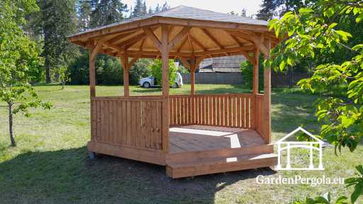 Zeskantig Houten Tuinpaviljoen — Gezellig Tuinpaviljoen met Vloer en Overdekt Dak