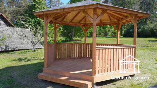 Zeskantig Houten Tuinpaviljoen — Gezellig Tuinpaviljoen met Vloer en Overdekt Dak - garden gazebo pergola