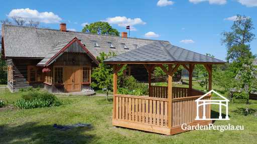 Zeskantig Houten Tuinpaviljoen — Gezellig Tuinpaviljoen met Vloer en Overdekt Dak