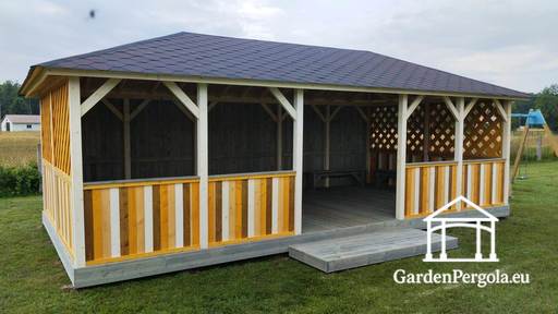 4x8 m Houten Kleuterschool Prieel — Ruim Buitenprieel met Vloer en Overdekt Dak - garden gazebo pergola