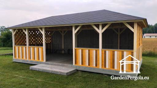 4x8 m Houten Kleuterschool Prieel — Ruim Buitenprieel met Vloer en Overdekt Dak