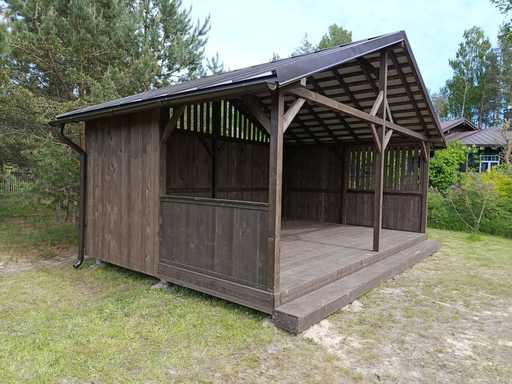4x6 m Houten Prieel — Ruim Tuinprieel met Vloer en Zadeldak