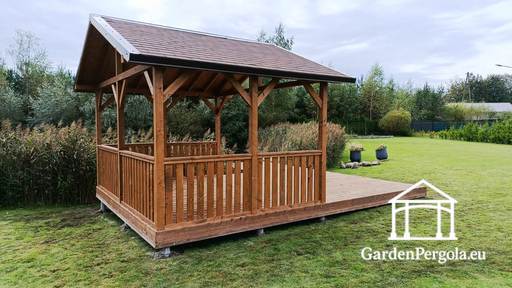 3x4 m Houten Prieel met 3x4 m Terras — Gezellig Tuinprieel met Vloer en Open Terras