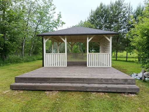 4x4.5 m Witte Houten Prieel — Elegant Tuinprieel met Terras en Mooi Ontwerp - garden gazebo pergola