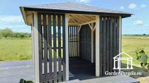 3x4 m Houten Prieel met 4x4 m Terras — Gezellig Tuinprieel met Vloer en Open Terras