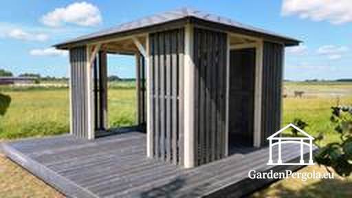 3x4 m Houten Prieel met 4x4 m Terras — Gezellig Tuinprieel met Vloer en Open Terras