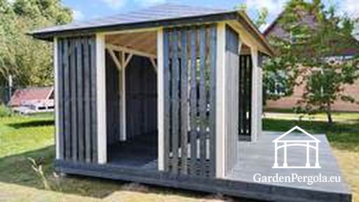 3x4 m Houten Prieel met 4x4 m Terras — Gezellig Tuinprieel met Vloer en Open Terras