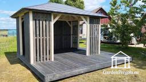 3x4 m Houten Prieel met 4x4 m Terras — Gezellig Tuinprieel met Vloer en Open Terras - garden gazebo pergola