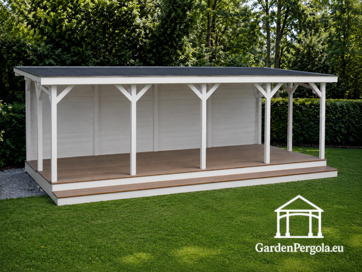 4x8 m houten tuinpaviljoen met een zadeldak