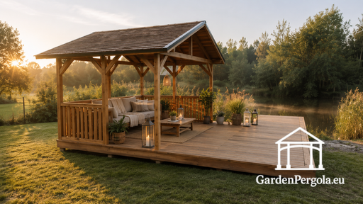 3x4 m Houten Prieel met 3x4 m Terras — Gezellig Tuinprieel met Vloer en Open Terras