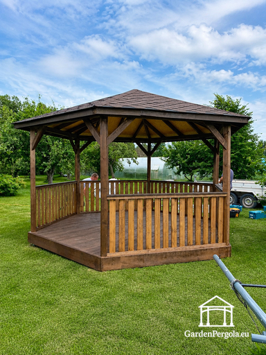 Zeskantig Houten Tuinpaviljoen — Gezellig Tuinpaviljoen met Vloer en Overdekt Dak - garden gazebo pergola