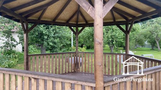 Zeskantig Houten Tuinpaviljoen — Gezellig Tuinpaviljoen met Vloer en Overdekt Dak