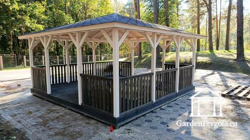 5x5 m Houten Prieel — Ruim Tuinprieel met Vloer en Twee Open Ingangen