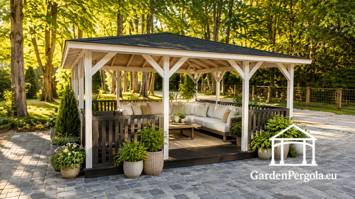 5x5 m Houten Prieel — Ruim Tuinprieel met Vloer en Twee Open Ingangen