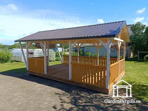 4x7 m Op Maat Gemaakt Houten Tuinpaviljoen — Ruim Tuinpaviljoen met Vloer en Zadeldak - garden gazebo pergola