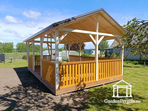 4x7 m Op Maat Gemaakt Houten Tuinpaviljoen — Ruim Tuinpaviljoen met Vloer en Zadeldak