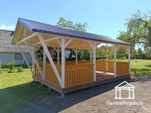 4x7 m Op Maat Gemaakt Houten Tuinpaviljoen — Ruim Tuinpaviljoen met Vloer en Zadeldak