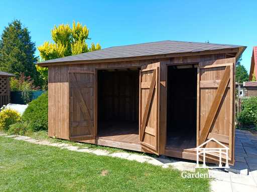 3x5.5 m Op Maat Gemaakt Houten Tuinhuis — Ruime Opslag Schuur met Brede Dubbele Deuren