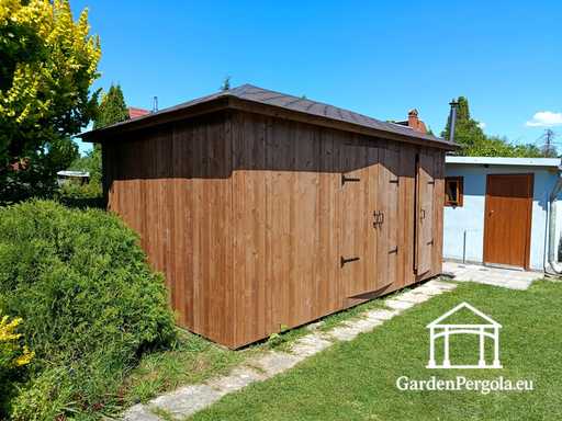 3x5.5 m Op Maat Gemaakt Houten Tuinhuis — Ruime Opslag Schuur met Brede Dubbele Deuren