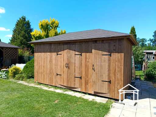 3x5.5 m Op Maat Gemaakt Houten Tuinhuis — Ruime Opslag Schuur met Brede Dubbele Deuren