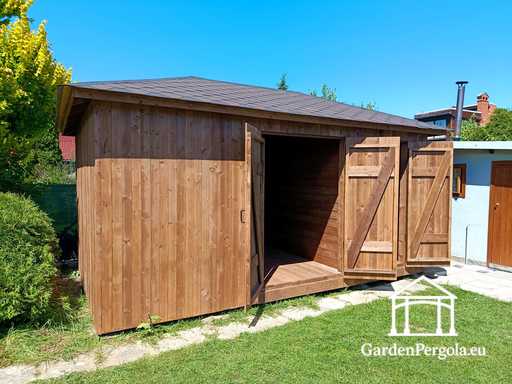 3x5.5 m Op Maat Gemaakt Houten Tuinhuis — Ruime Opslag Schuur met Brede Dubbele Deuren