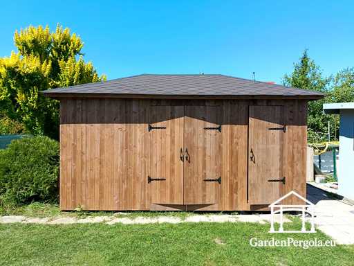 3x5.5 m Op Maat Gemaakt Houten Tuinhuis — Ruime Opslag Schuur met Brede Dubbele Deuren - garden gazebo pergola
