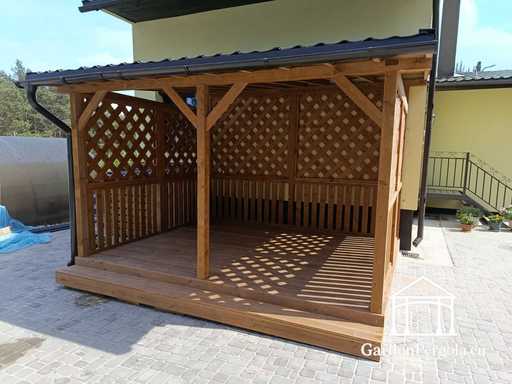 3x3.5 m Natuurlijke Houten Huisuitbreiding met 1.3x1.3 m Airconditioner Omkasting - garden gazebo pergola