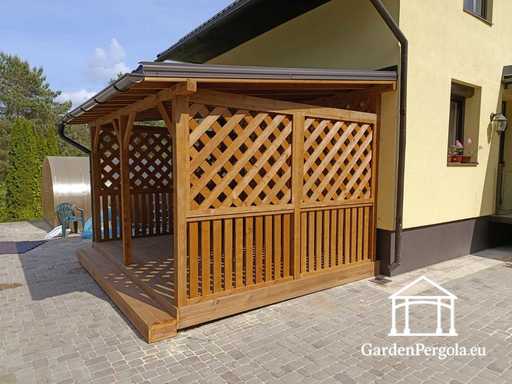 3x3.5 m Natuurlijke Houten Huisuitbreiding met 1.3x1.3 m Airconditioner Omkasting