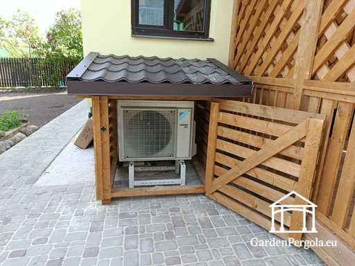 3x3.5 m Natuurlijke Houten Huisuitbreiding met 1.3x1.3 m Airconditioner Omkasting
