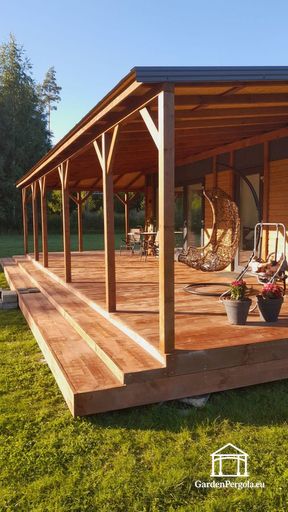 Aan het Huis Bevestigde Natuurlijke Houten Veranda met Ruim Overdekt Terras - garden gazebo pergola