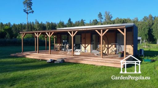 Aan het Huis Bevestigde Natuurlijke Houten Veranda met Ruim Overdekt Terras