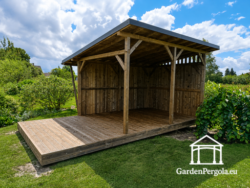 3x6 m natuurlijk houten tuinprieel bedekt met 3x4 m dak - garden gazebo pergola