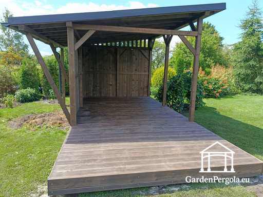 3x6 m natuurlijk houten tuinprieel bedekt met 3x4 m dak