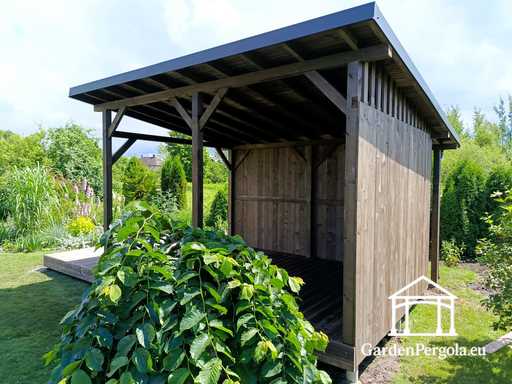 3x6 m natuurlijk houten tuinprieel bedekt met 3x4 m dak