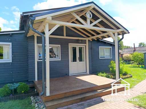 3x4 m Aan-Huis Verbonden Houten Veranda met Terras en Overdekt Dak