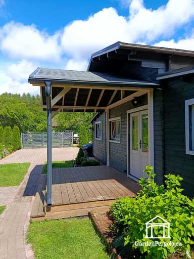 3x4 m Aan-Huis Verbonden Houten Veranda met Terras en Overdekt Dak