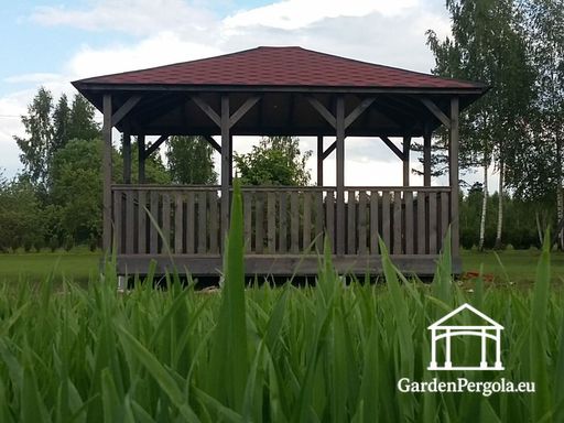 4x4,5 m Donkergrijze Houten Tuinpaviljoen - garden gazebo pergola