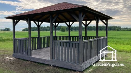 4x4,5 m Donkergrijze Houten Tuinpaviljoen