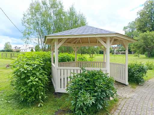 Zeszijdige houten prieel — gezellig tuinprieel met vloer en overdekt dak - garden gazebo pergola