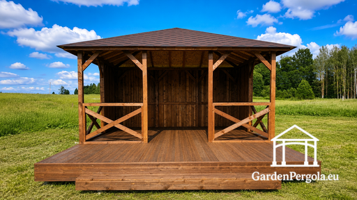 4x4,5 m Houten Tuinpaviljoen met 2x4,5 m Open Terras - garden gazebo pergola