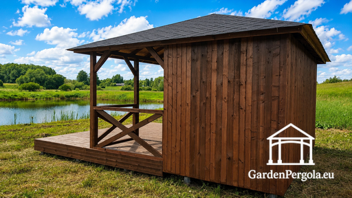 4x4,5 m Houten Tuinpaviljoen met 2x4,5 m Open Terras
