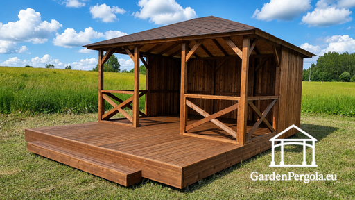 4x4,5 m Houten Tuinpaviljoen met 2x4,5 m Open Terras