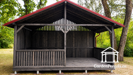 4x6 m Donkergrijze Houten Tuinpaviljoen met Metalen Dak - garden gazebo pergola