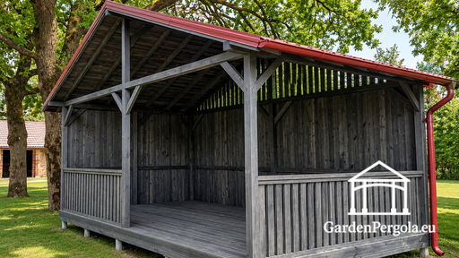 4x6 m Donkergrijze Houten Tuinpaviljoen met Metalen Dak